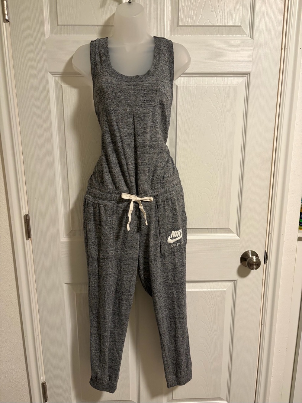 Nike Women's Heather Gray Sleeveless Jumpsuit with Drawstring